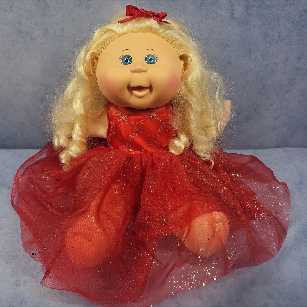 Cabbage Patch Kids Blond Curly Hair Doll in 3-layer Red Sparkly Dress 2015
